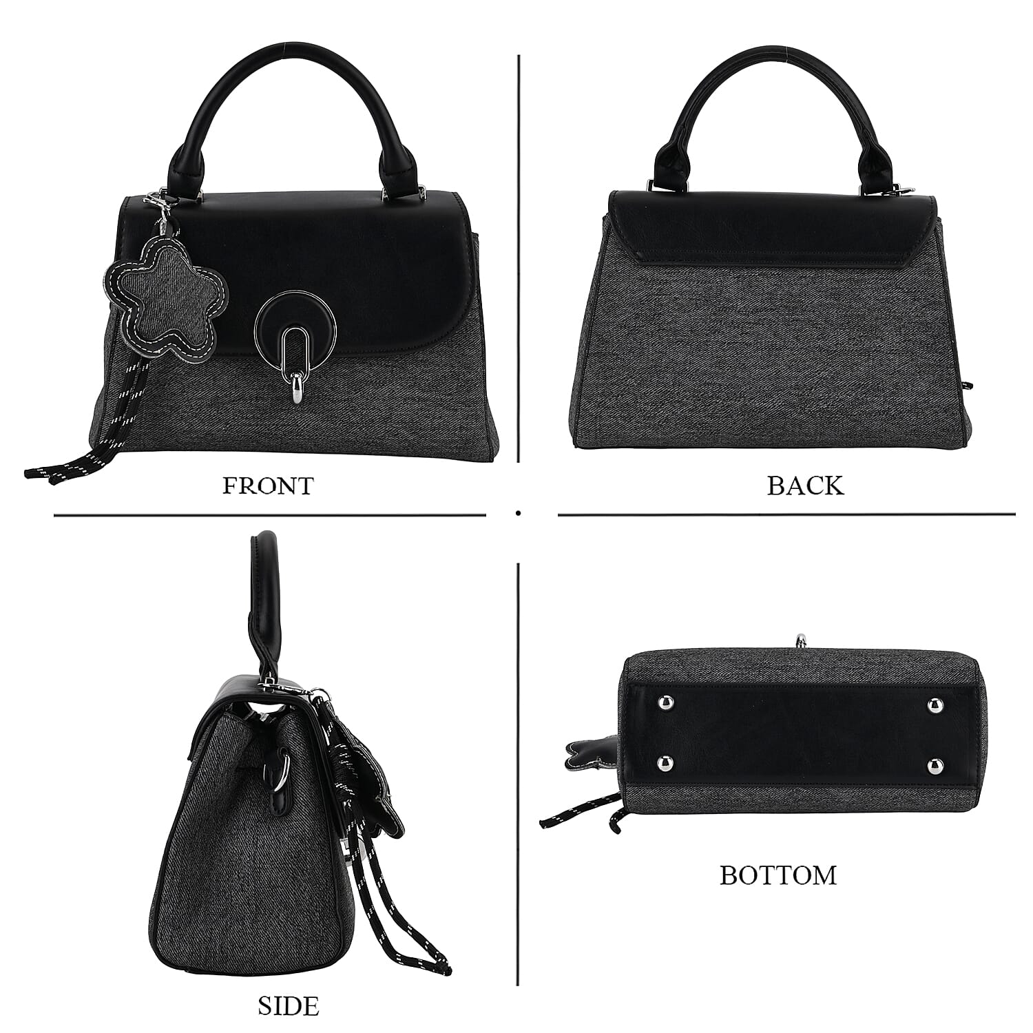 Structured Top-Handle Satchel Handbag - Black