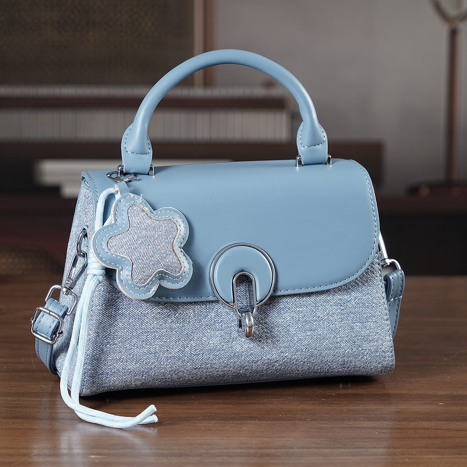 Structured Top-Handle Satchel Handbag - Denim
