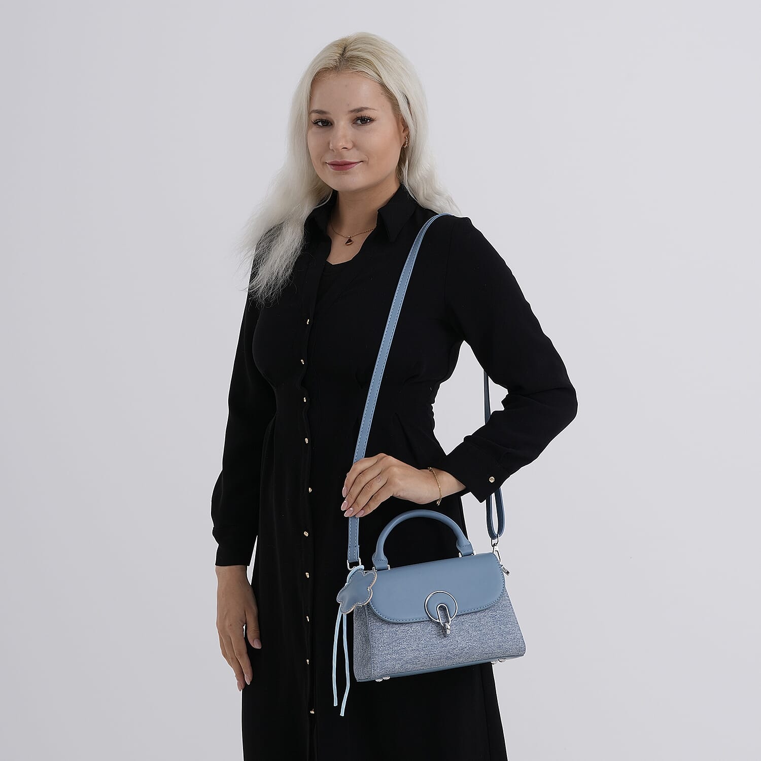Structured Top-Handle Satchel Handbag - Denim