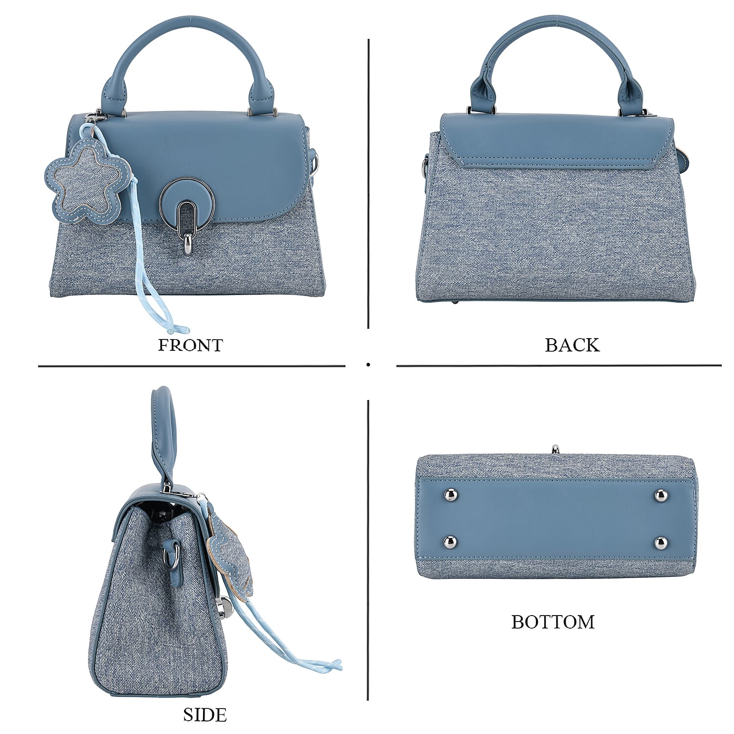 Structured Top-Handle Satchel Handbag - Denim