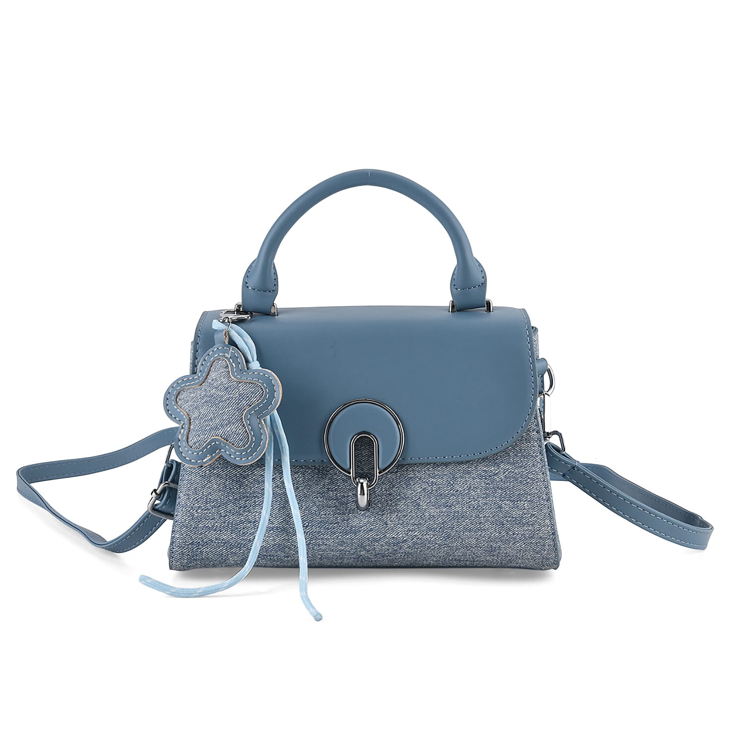 Structured Top-Handle Satchel Handbag - Denim