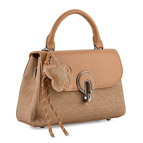 Structured Top-Handle Satchel Handbag - Beige