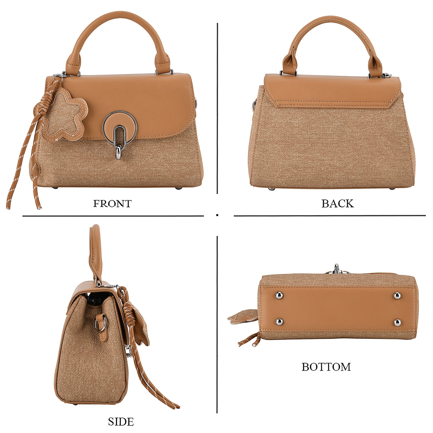 Structured Top-Handle Satchel Handbag - Beige