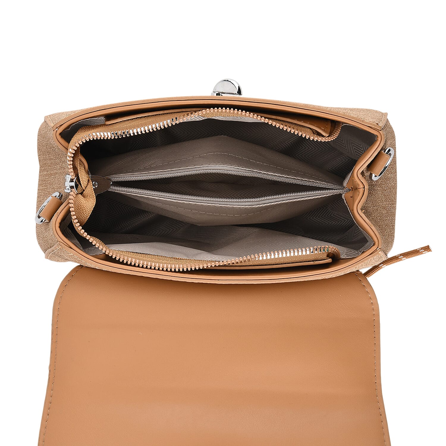 Structured Top-Handle Satchel Handbag - Beige