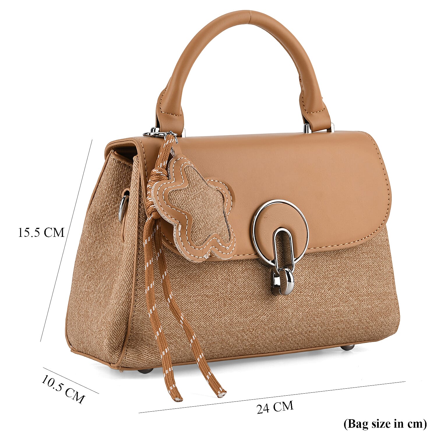 Structured Top-Handle Satchel Handbag - Beige