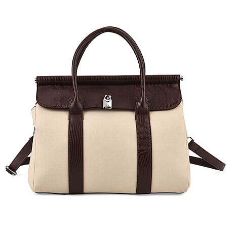 Crossbody Bag with Multiple Zipped Pockets (34x15x29cm) - Burgundy & White