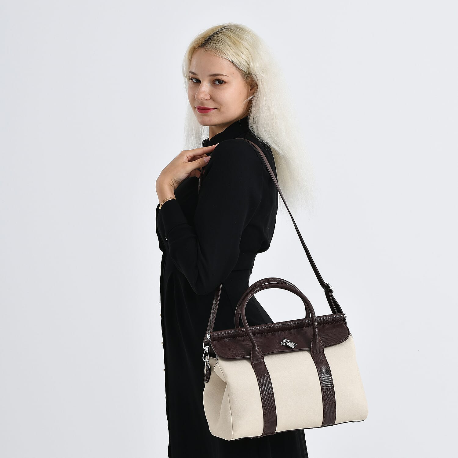 Crossbody Bag with Multiple Zipped Pockets (34x15x29cm) - Burgundy & White