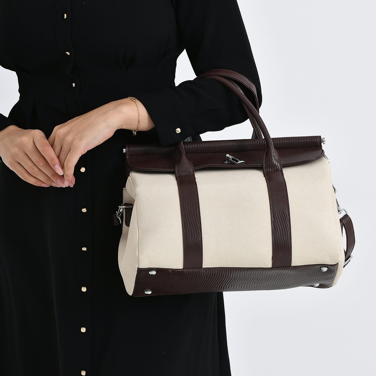 Crossbody Bag with Multiple Zipped Pockets (34x15x29cm) - Burgundy & White