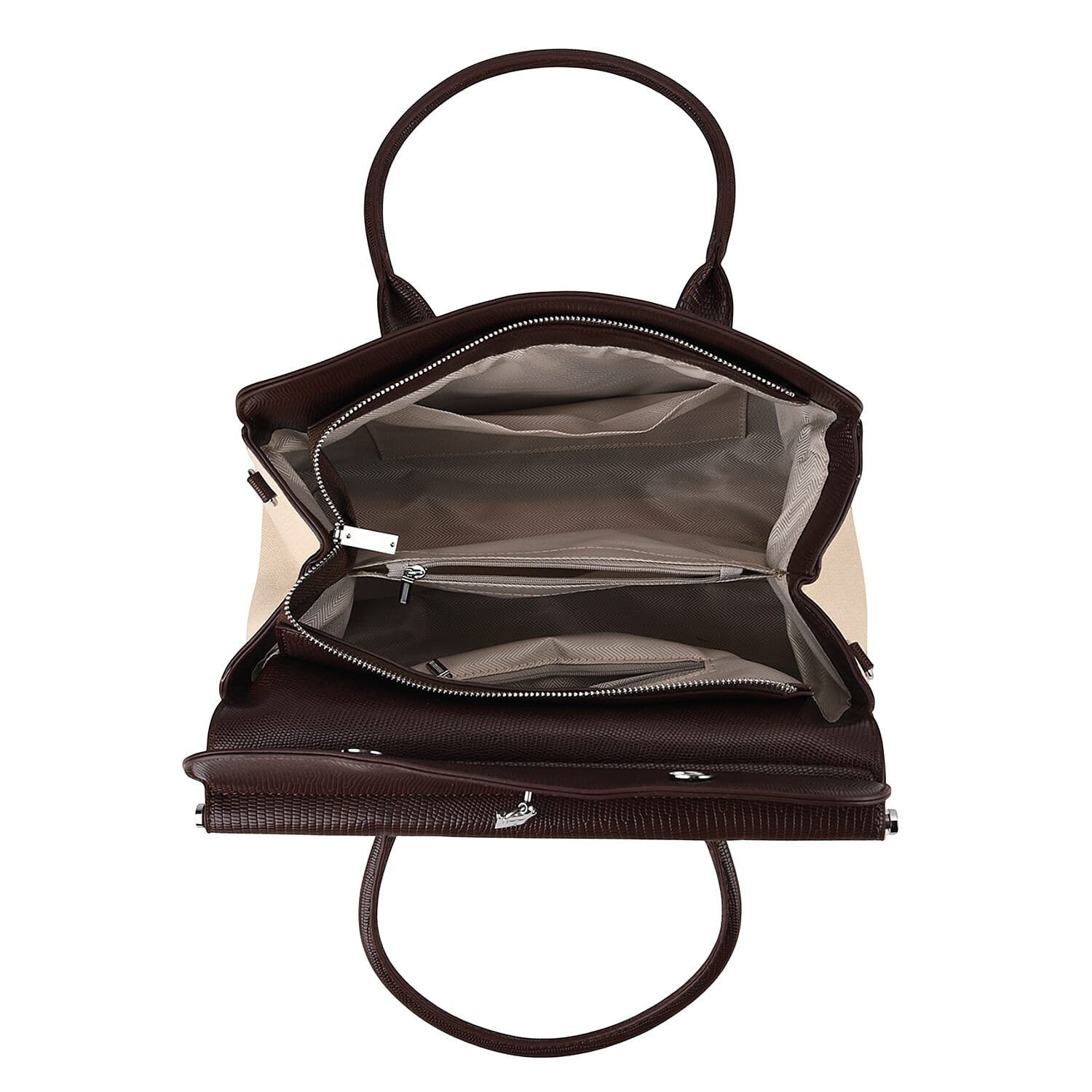 Crossbody Bag with Multiple Zipped Pockets (34x15x29cm) - Burgundy & White