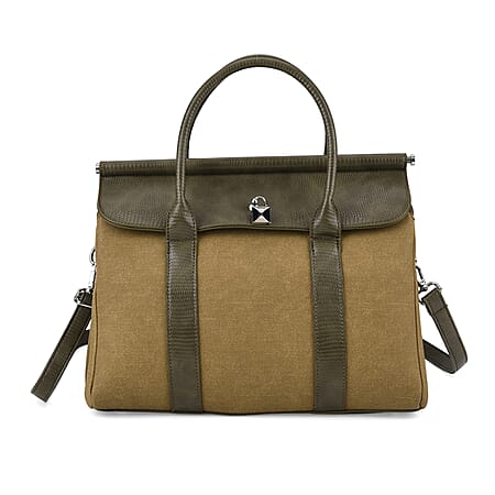 Elegant Herringbone Lined Satchel Handbag with Adjustable Strap - Olive Green Elegant Herringbone Lined Satchel Handbag with Adjustable Strap - Olive Green