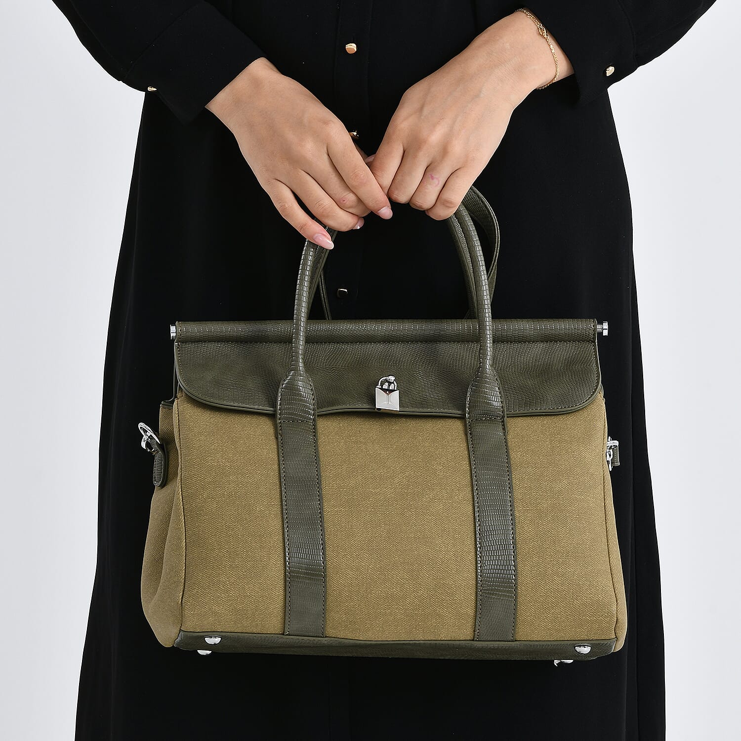 Crossbody Bag with Multiple Zipped Pockets (34x15x29cm) - Green