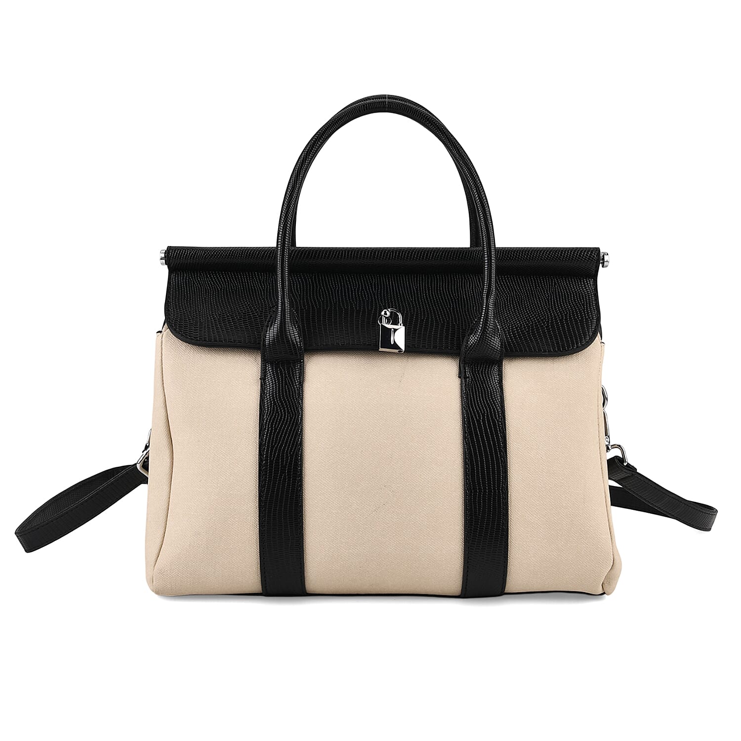 Crossbody Bag with Multiple Zipped Pockets (34x15x29cm) - Black & White