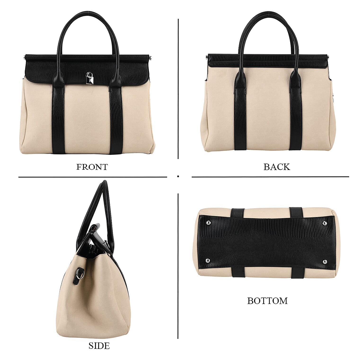 Crossbody Bag with Multiple Zipped Pockets (34x15x29cm) - Black & White