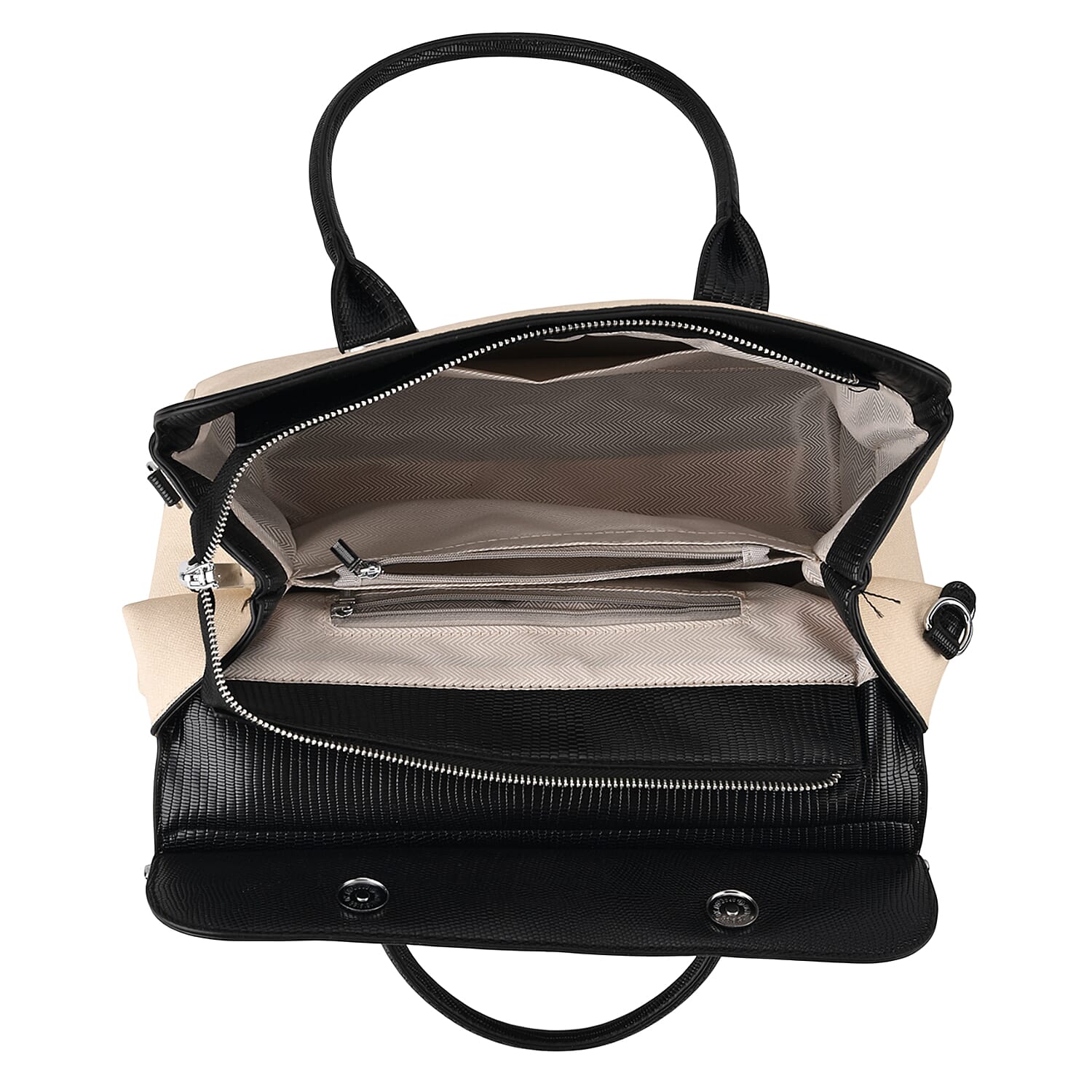 Crossbody Bag with Multiple Zipped Pockets (34x15x29cm) - Black & White