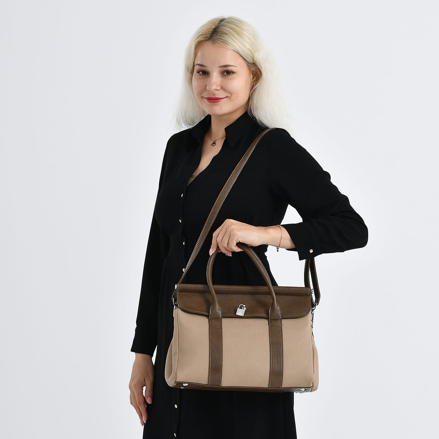 Crossbody Bag with Multiple Zipped Pockets (34x15x29cm) - Brown