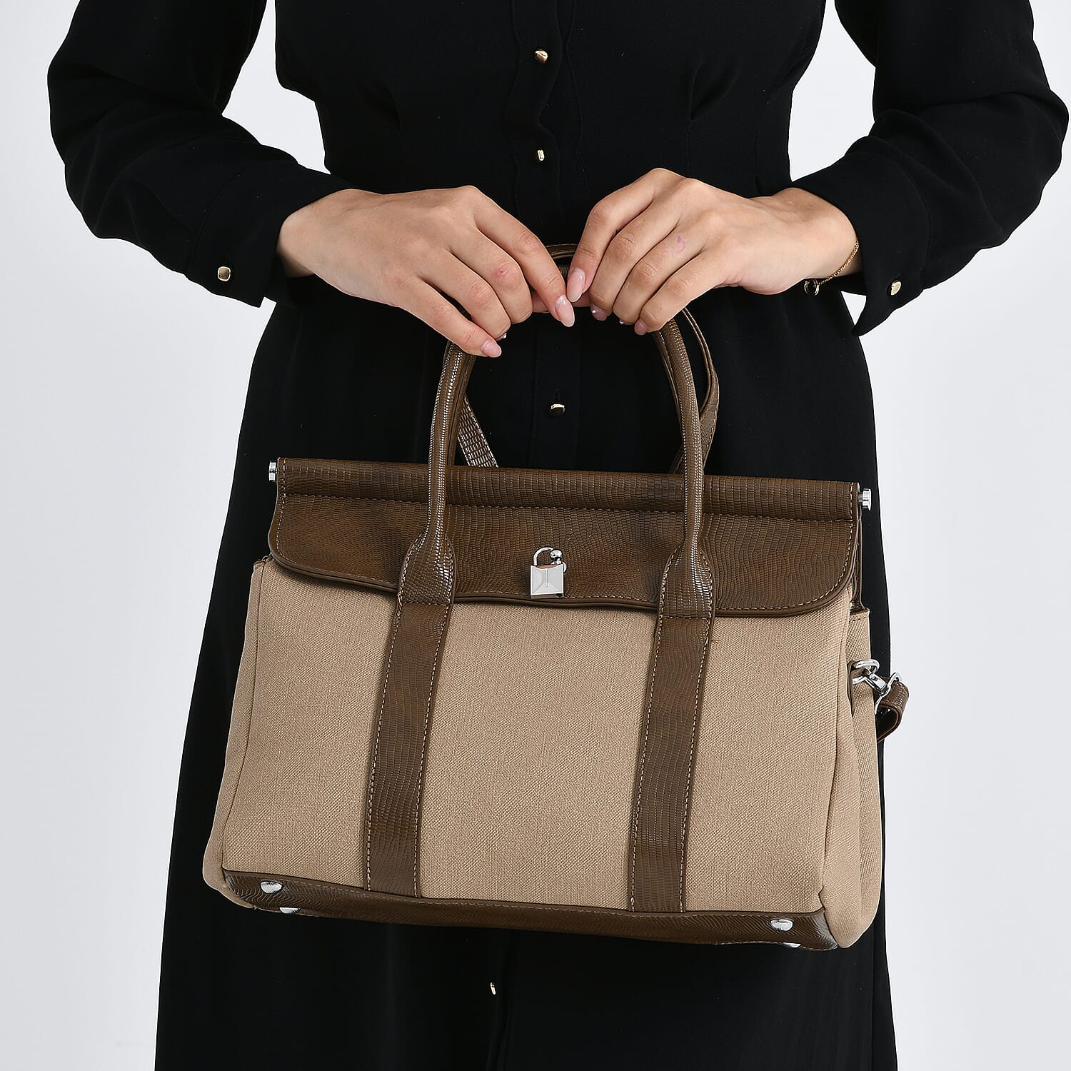 Crossbody Bag with Multiple Zipped Pockets (34x15x29cm) - Brown