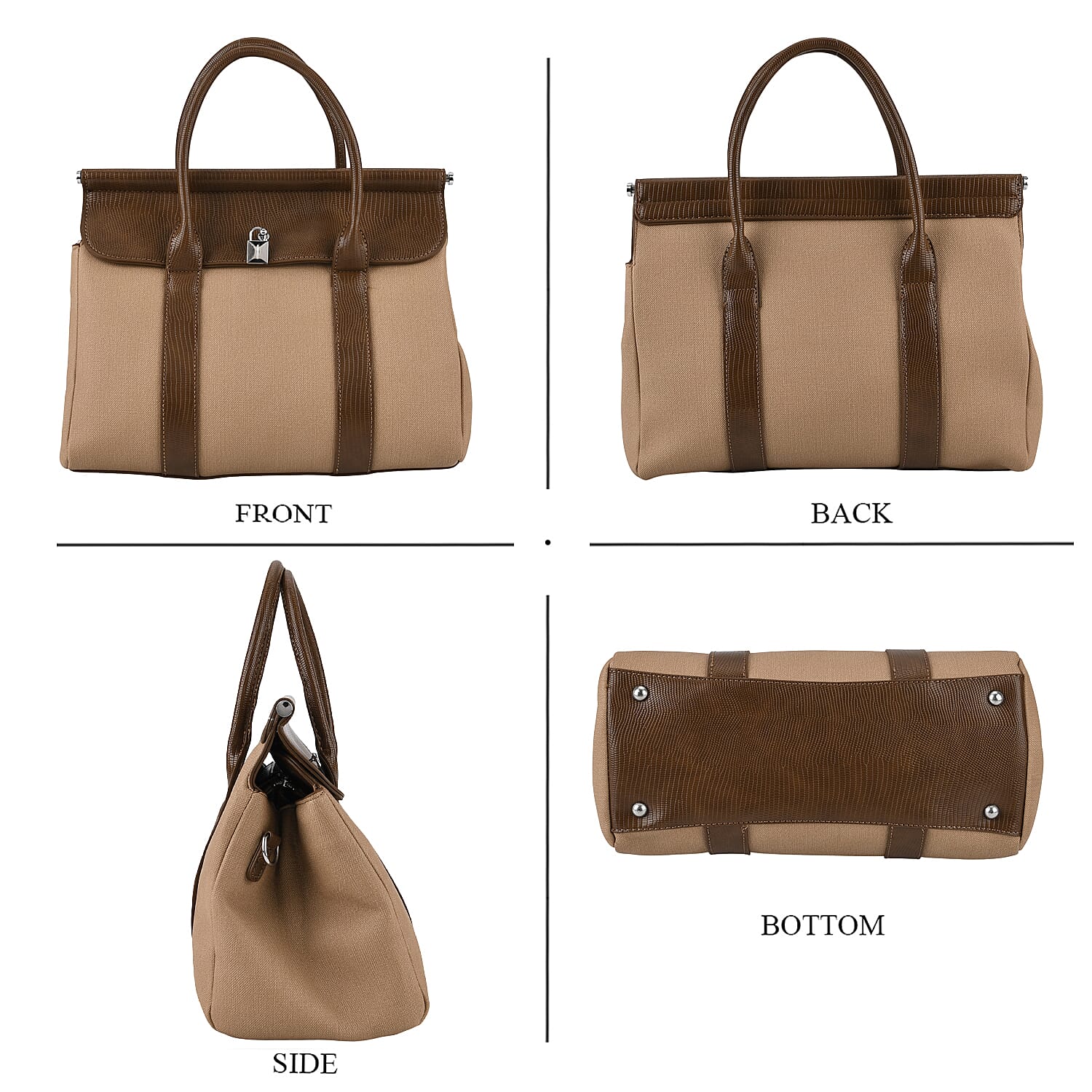 Crossbody Bag with Multiple Zipped Pockets (34x15x29cm) - Brown