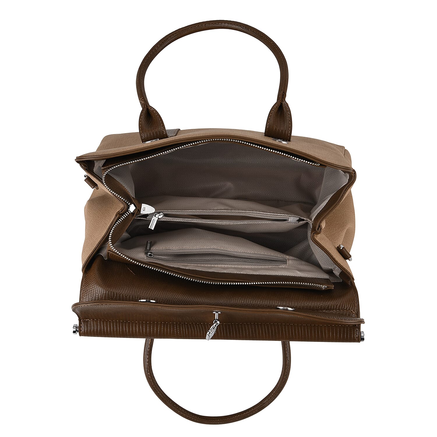 Crossbody Bag with Multiple Zipped Pockets (34x15x29cm) - Brown