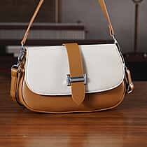 Two-Tone Saddle Bag With Crossbody Strap - Brown & White