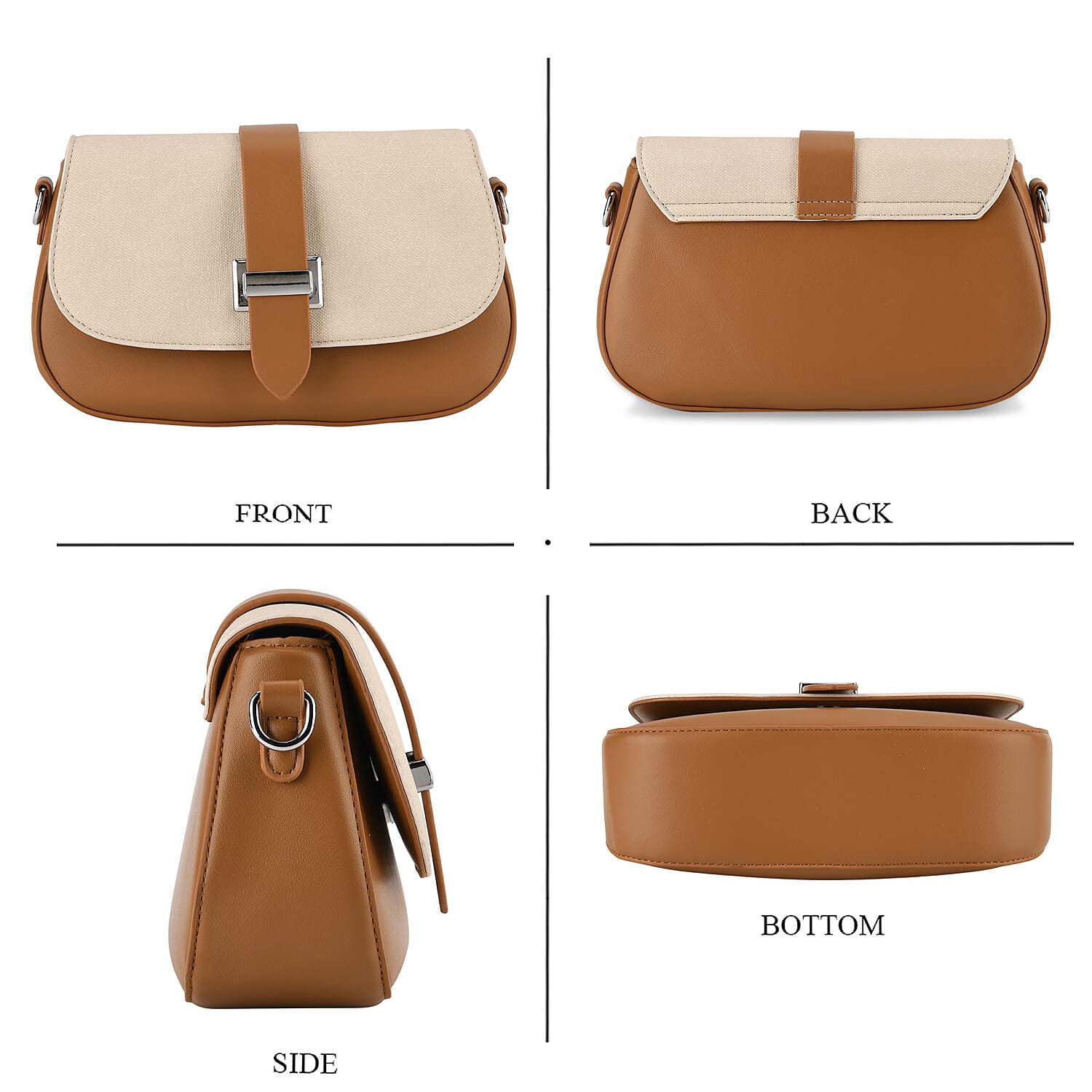 Two-Tone Saddle Bag With Crossbody Strap - Brown & White