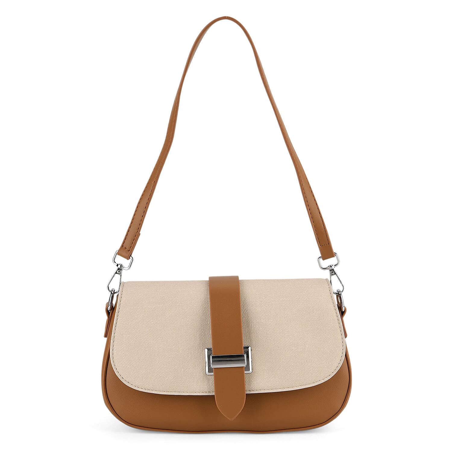 Two-Tone Saddle Bag With Crossbody Strap - Brown & White