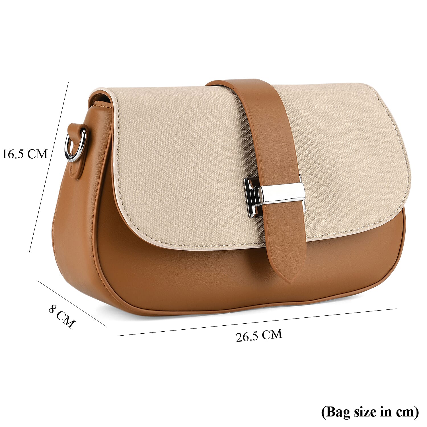 Two-Tone Saddle Bag With Crossbody Strap - Brown & White
