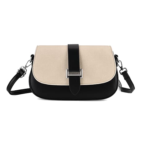 Two-Tone Saddle Bag With Crossbody Strap - Black & White