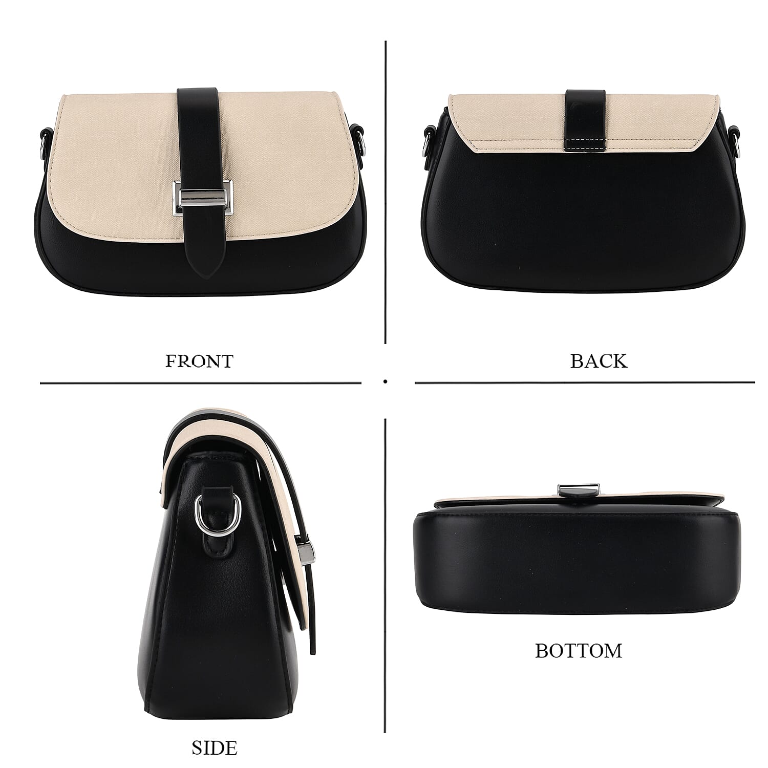 Two-Tone Saddle Bag With Crossbody Strap - Black & White