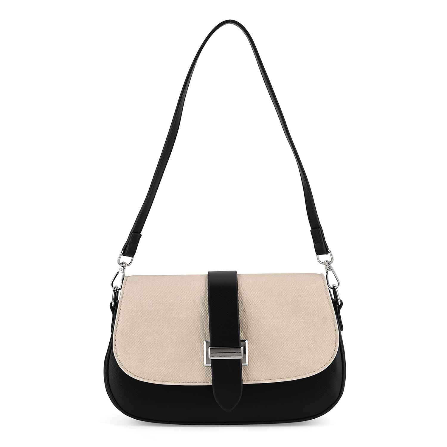 Two-Tone Saddle Bag With Crossbody Strap - Black & White