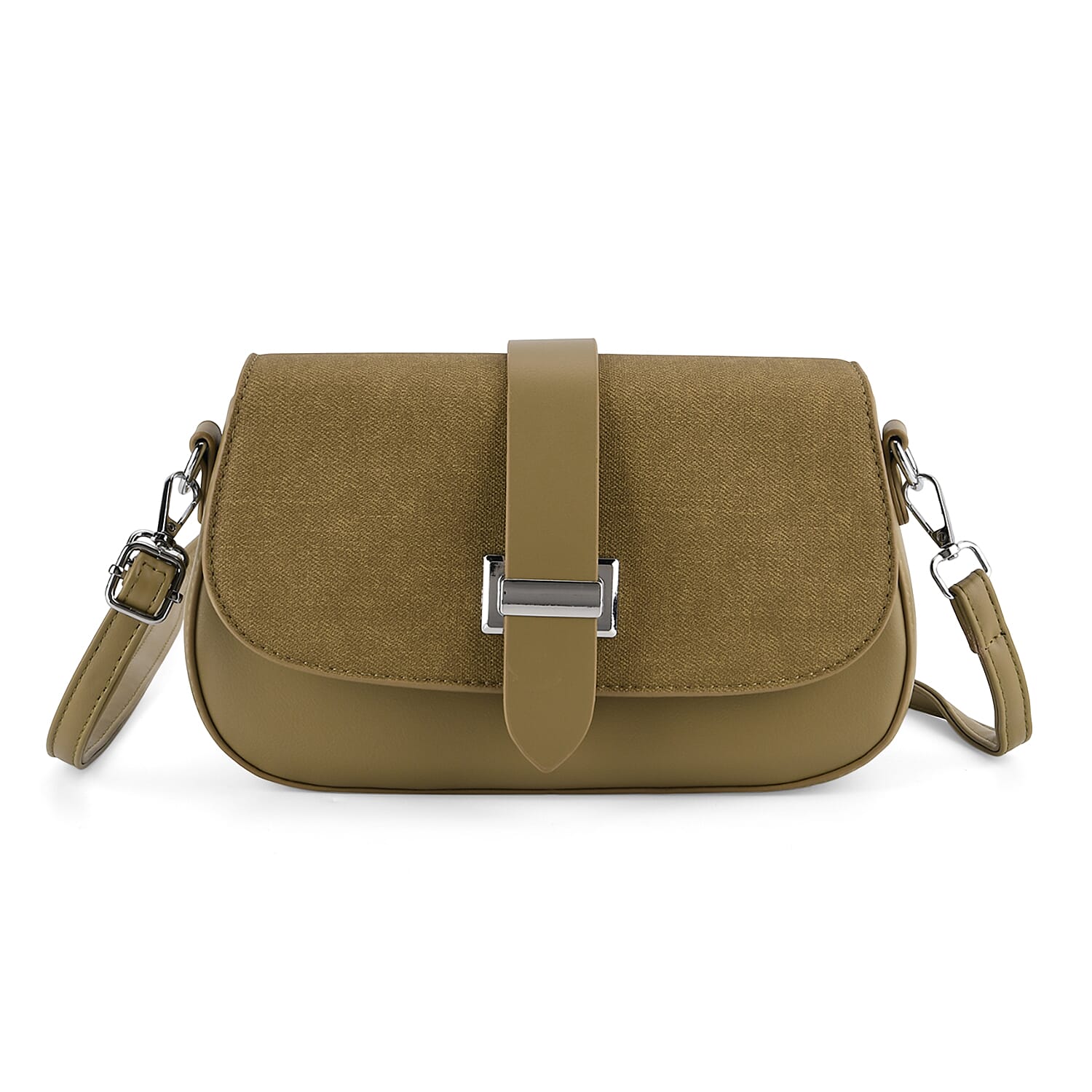 Two-Tone Saddle Bag With Crossbody Strap - Olive Green