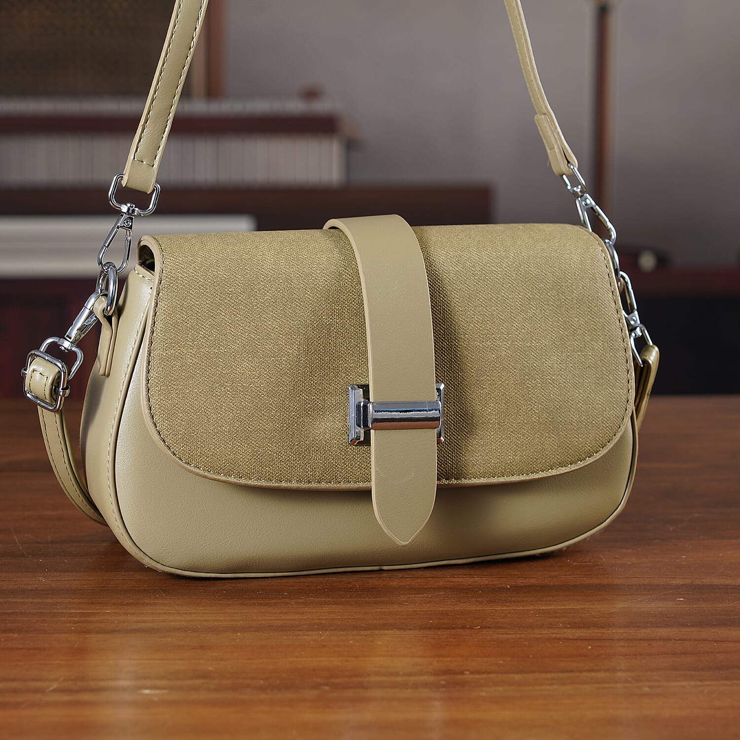 Two-Tone Saddle Bag With Crossbody Strap - Olive Green