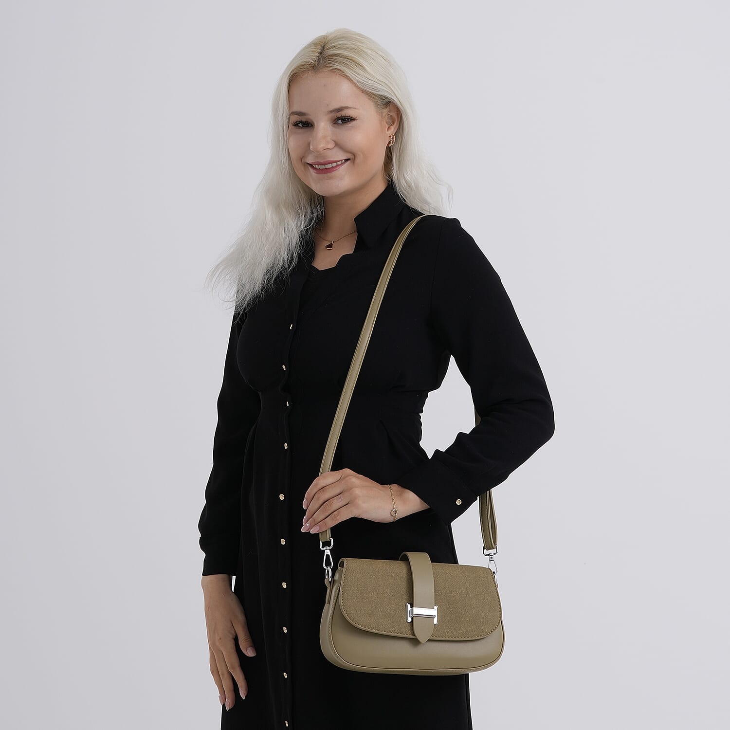 Two-Tone Saddle Bag With Crossbody Strap - Olive Green