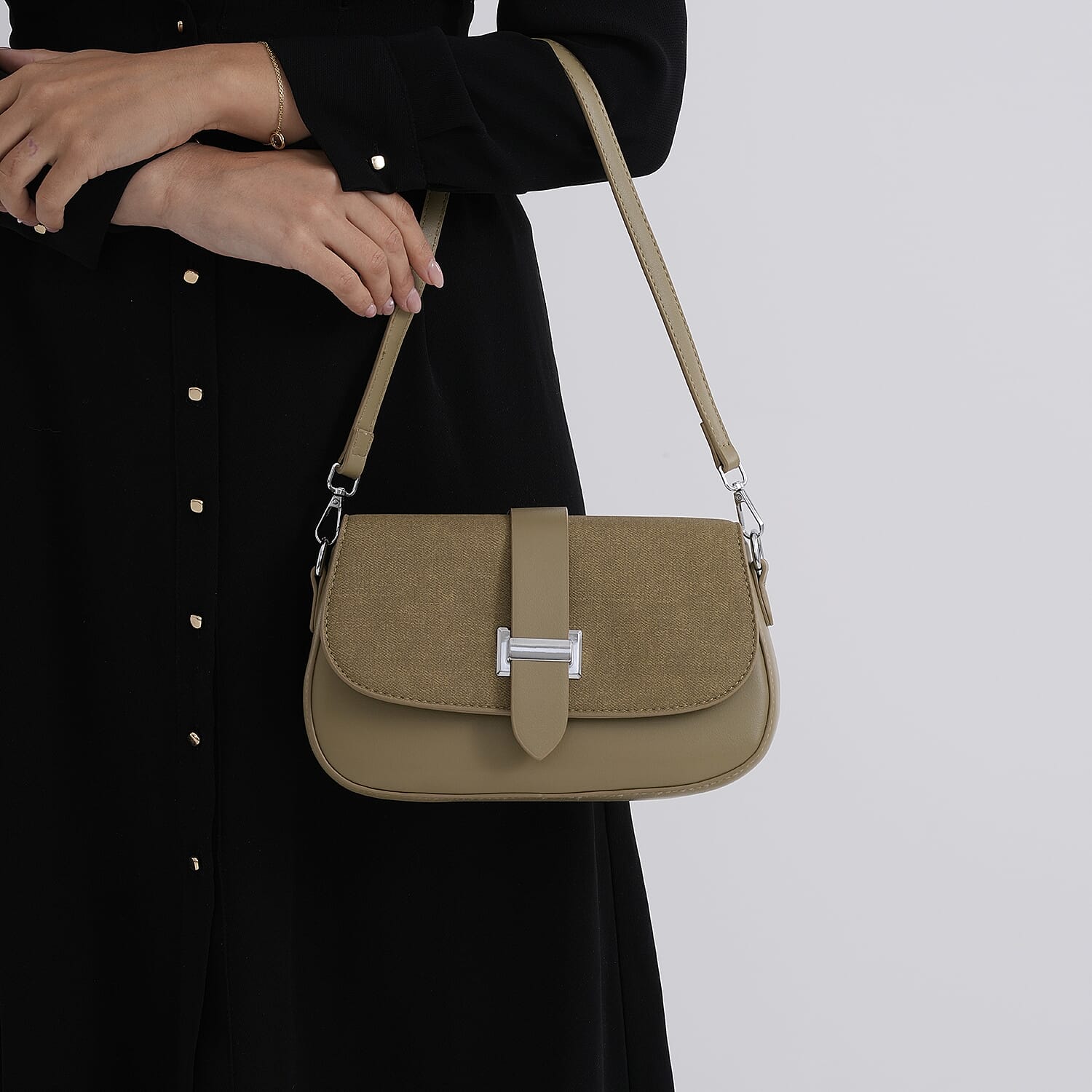 Two-Tone Saddle Bag With Crossbody Strap - Olive Green