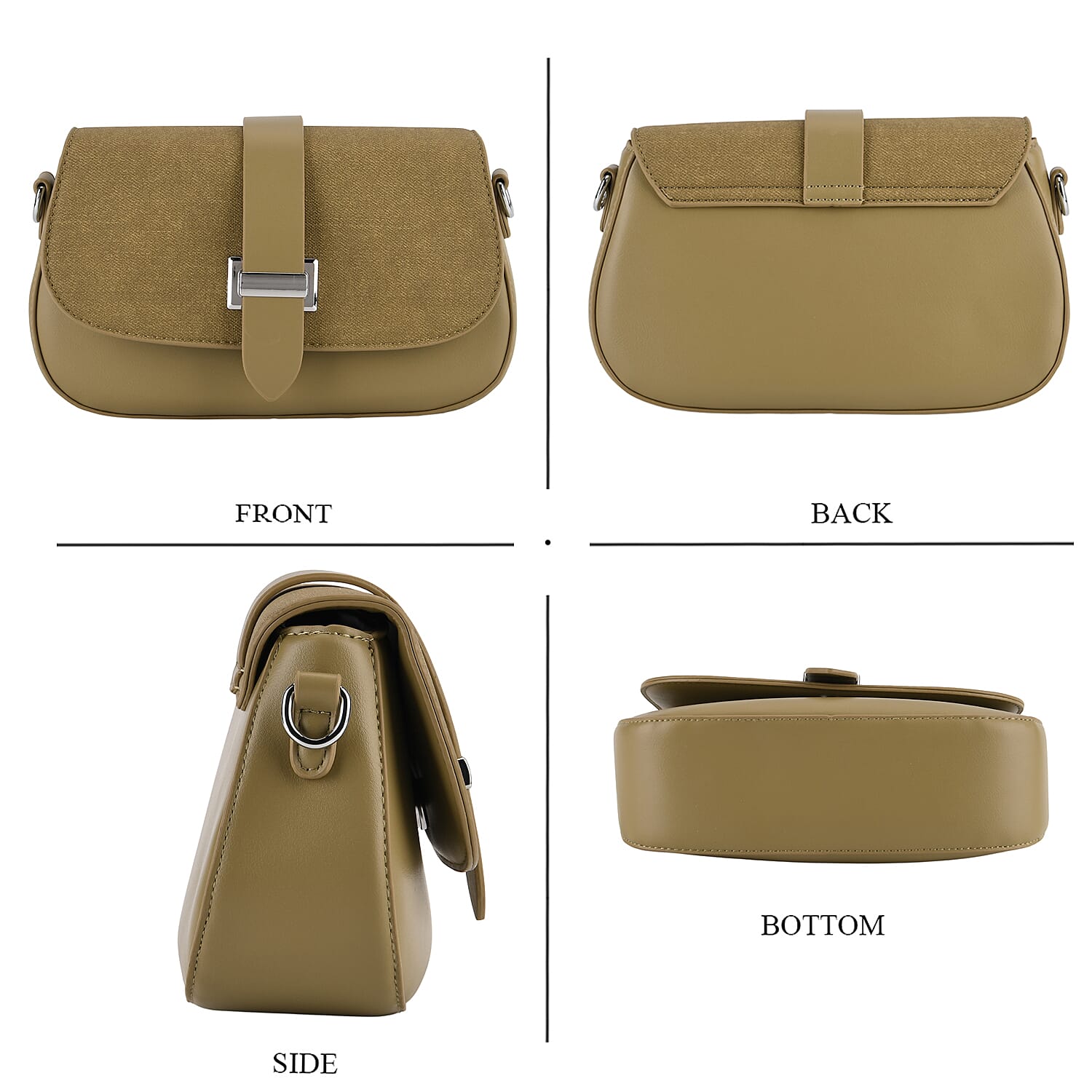 Two-Tone Saddle Bag With Crossbody Strap - Olive Green