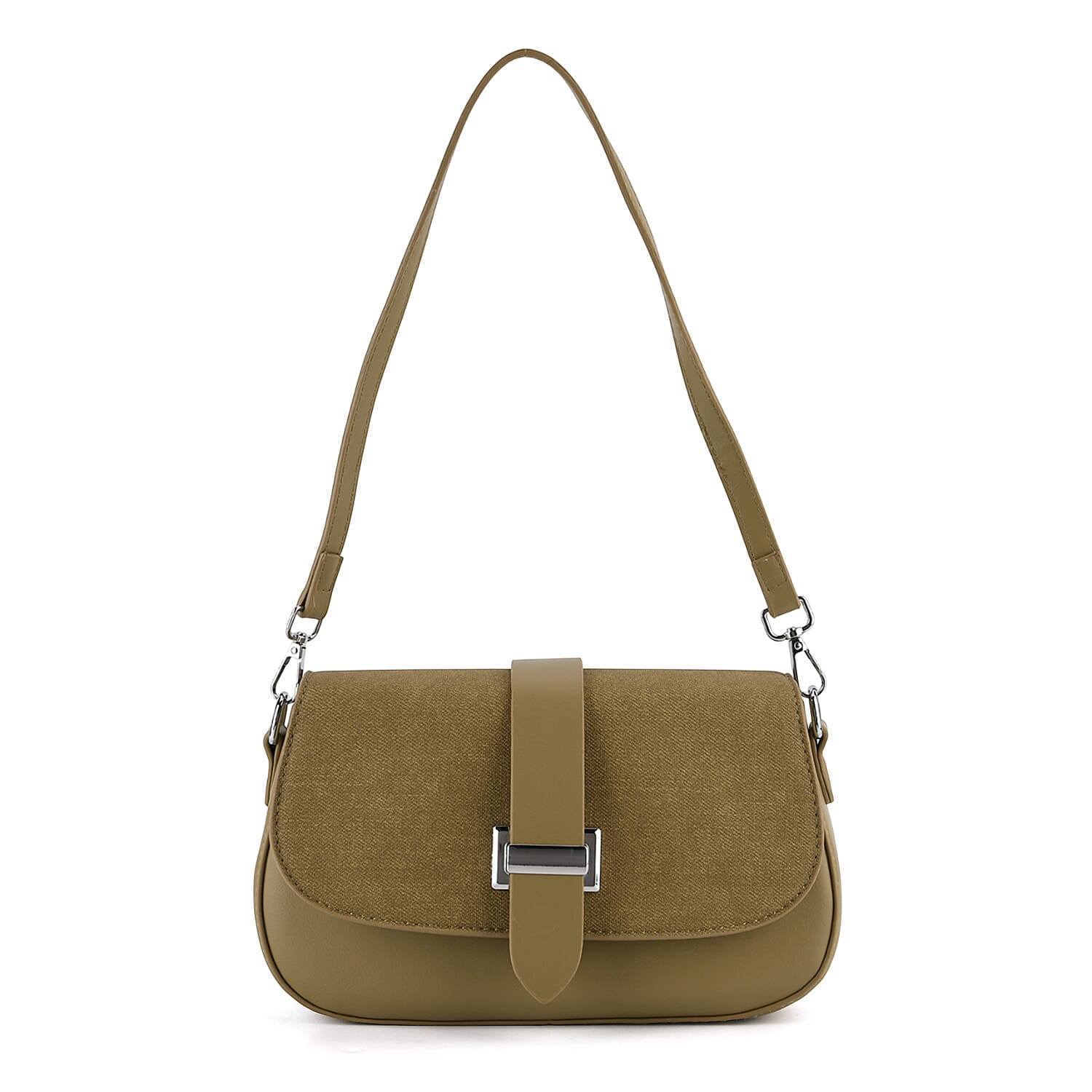 Two-Tone Saddle Bag With Crossbody Strap - Olive Green
