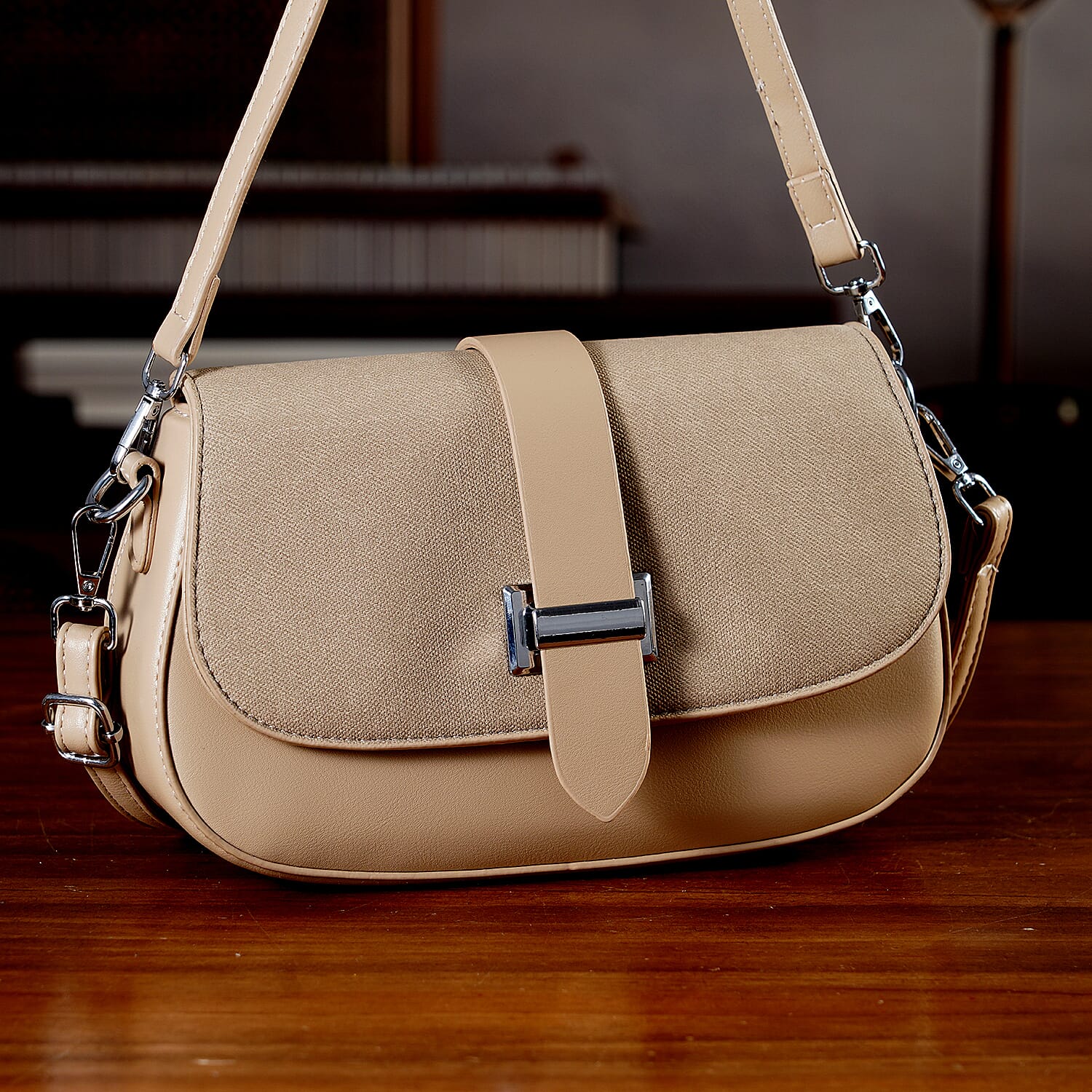 Two-Tone Saddle Bag With Crossbody Strap