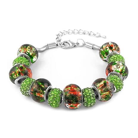 Murano Glass with Green Crystal Bracelet (Size - 7.5-2 Inch Ext) in White Tone 1.00 Ct.