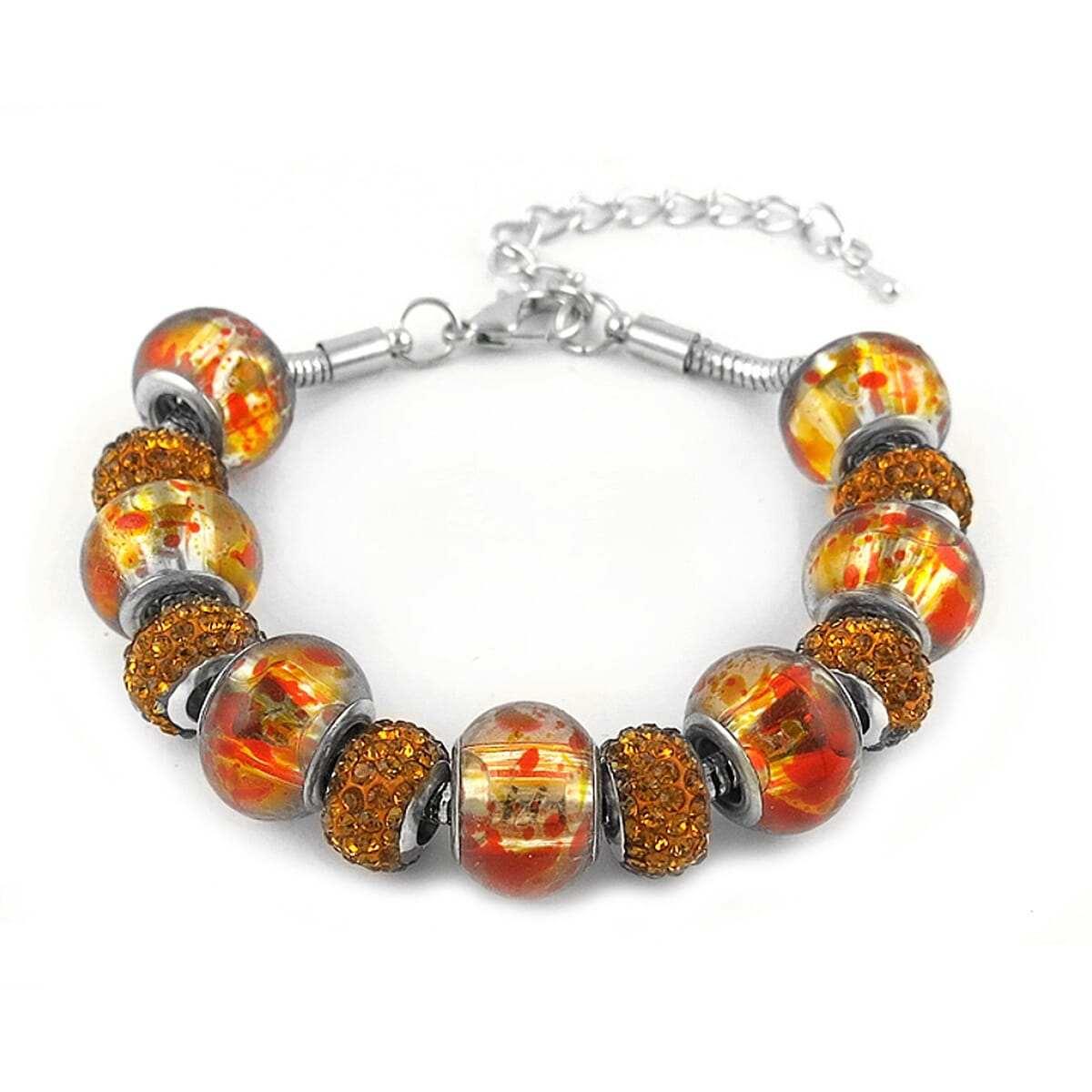 Murano Glass with Crystal Bracelet (Size - 8-2 Inch Ext) in White Tone 1.00 Ct.