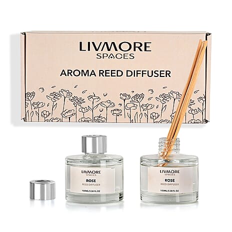 Livmore Set of 2 Rose Fragrance Diffuser with 4 Reed Sticks - 100ml