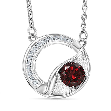 D'Joy Rhodolite Garnet, White Zircon Station Necklace (Size - 20) in Platinum OverlaySterling Silver  1.241  Ct.