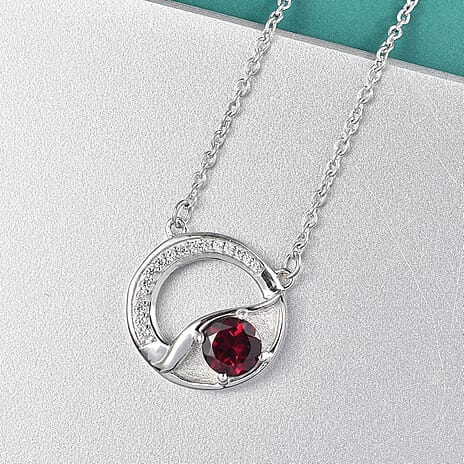 D'Joy Rhodolite Garnet, White Zircon Station Necklace (Size - 20) in Platinum OverlaySterling Silver  1.241  Ct.