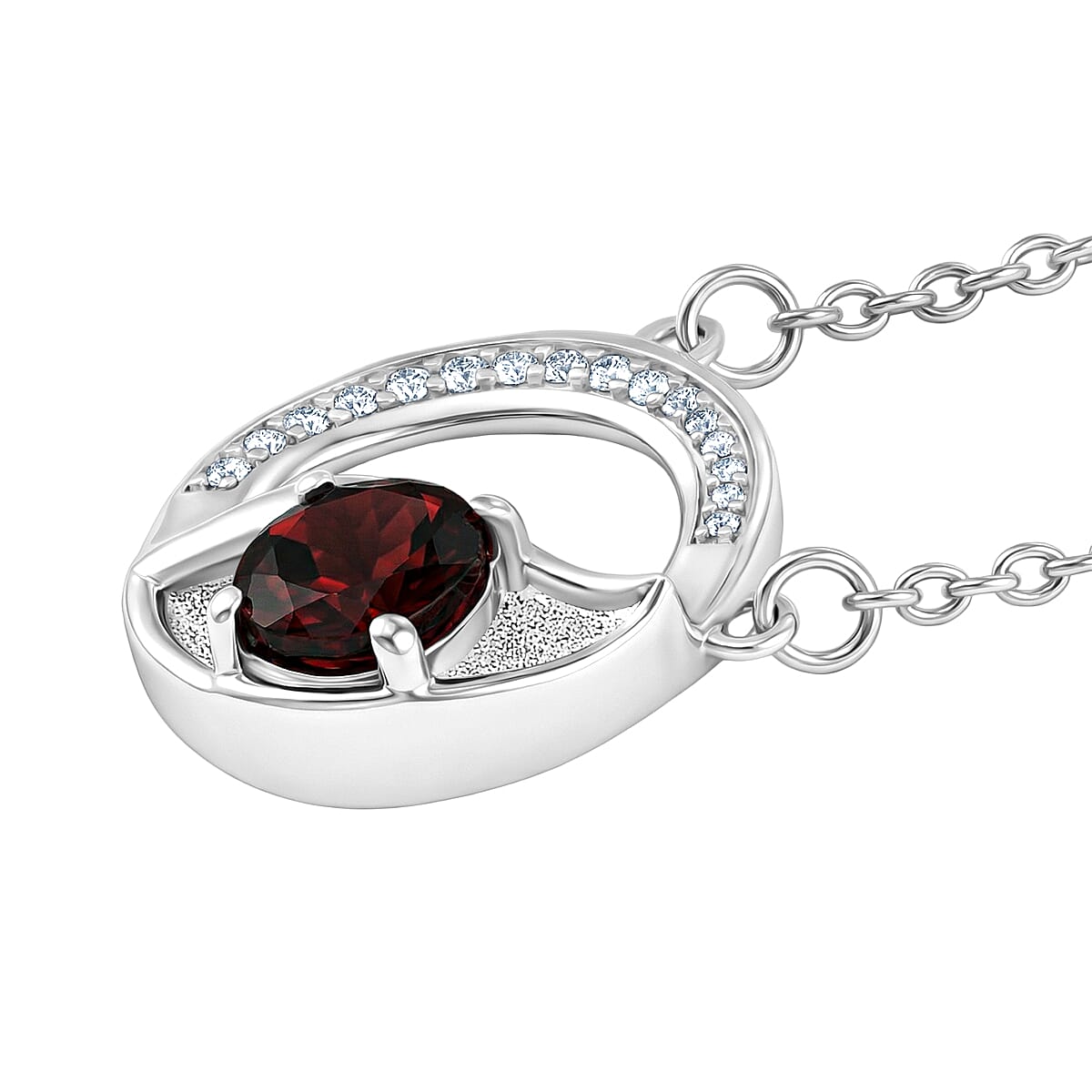 D'Joy Rhodolite Garnet & White Zircon Station Necklace (Size - 20) in Platinum OverlaySterling Silver 1.24 Ct.
