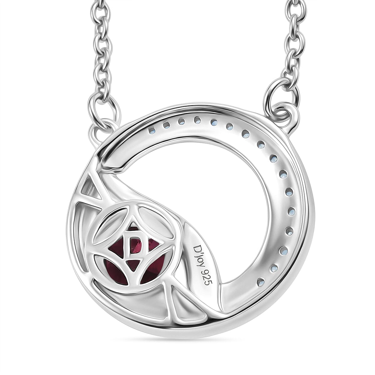 D'Joy Rhodolite Garnet & White Zircon Station Necklace (Size - 20) in Platinum OverlaySterling Silver 1.24 Ct.