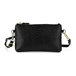 Genuine Leather Sling Bag with Detachable Strap (140 cm) - Black