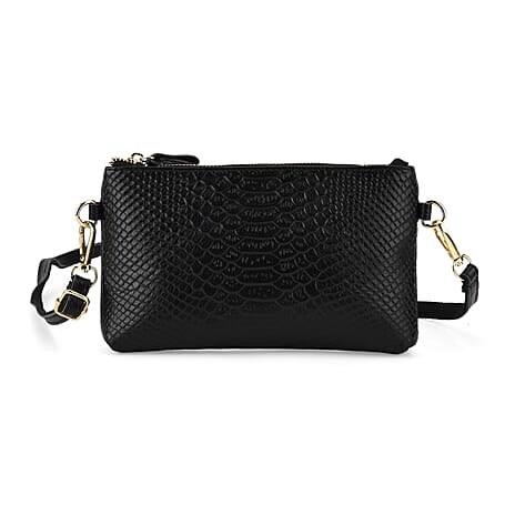 Genuine Leather Sling Bag with Detachable Strap (140 cm) - Black