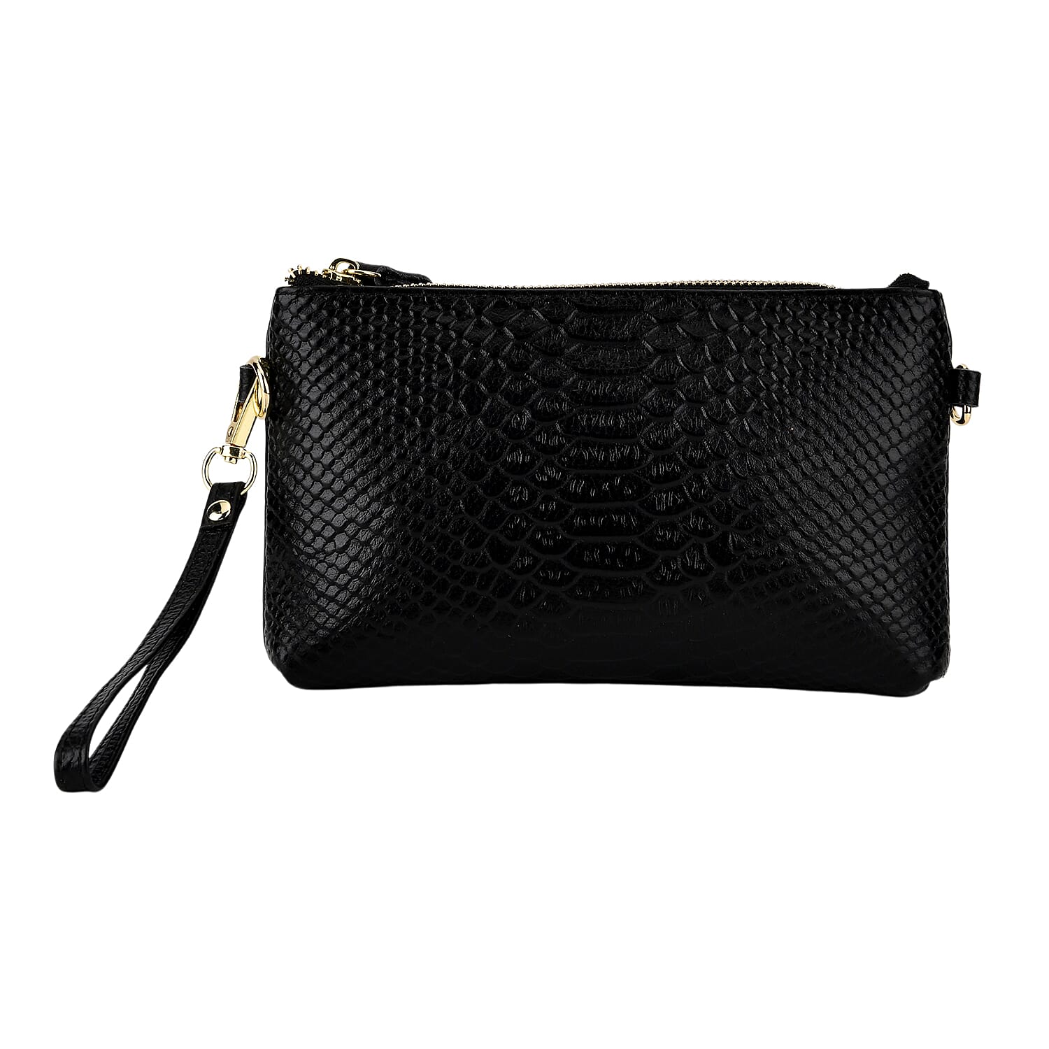 Genuine Leather Sling Bag with Detachable Strap (140 cm) - Black