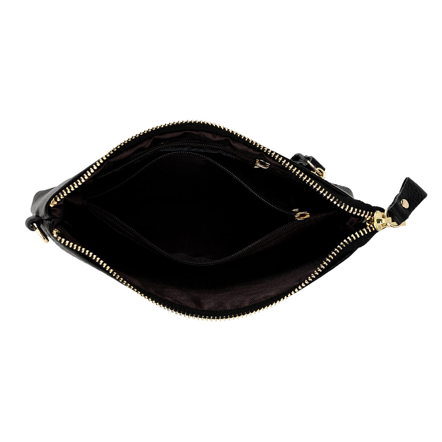 Genuine Leather Sling Bag with Detachable Strap (140 cm) - Black