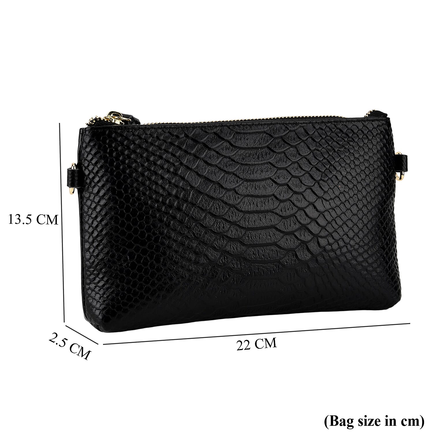 Genuine Leather Sling Bag with Detachable Strap (140 cm) - Black