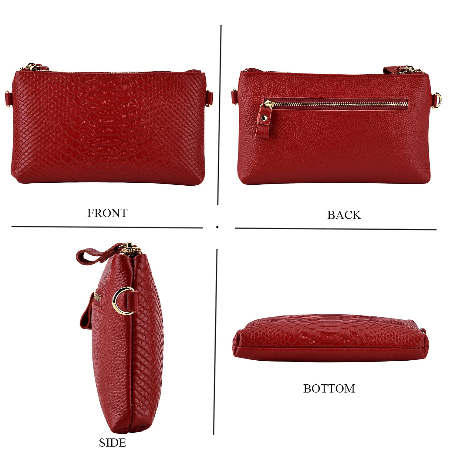 Genuine Leather Sling Bag with Detachable Strap (140 cm) - Burgundy