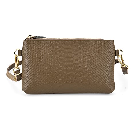 Genuine Leather Sling Bag with Detachable Strap (140 cm) - Dark Khaki